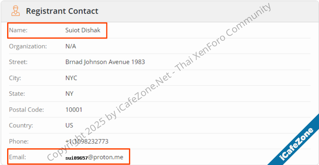 alt=ภาพที่ 4 ข้อมูล Registrant Contact ที่พบจากการตรวจสอบข้อมูลใน Whois record